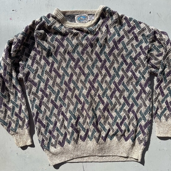 Men's Vintage Environmental Clothing Sweater Multicolor L Grandpa Argyle 90s USA - Picture 1 of 13